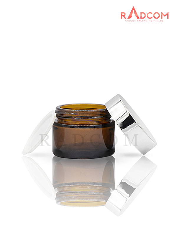 30 GM Amber Glass Jar with Silver Cap with Lid & Wad